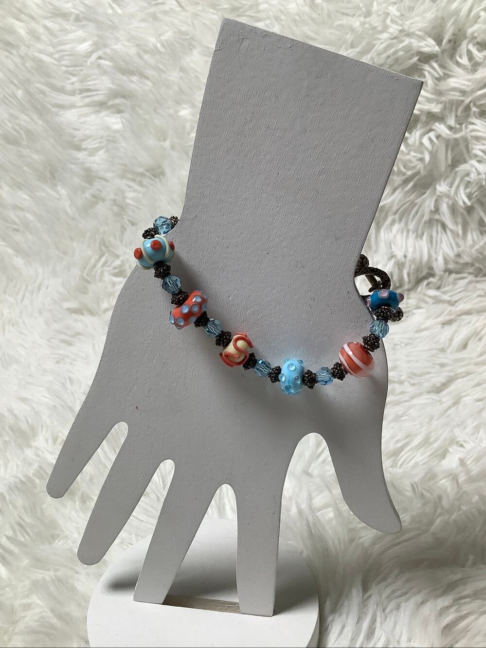 Vintage Handmade Lampwork Murano Glass Bead Bracelet Artisan Whimsigoth F15-12